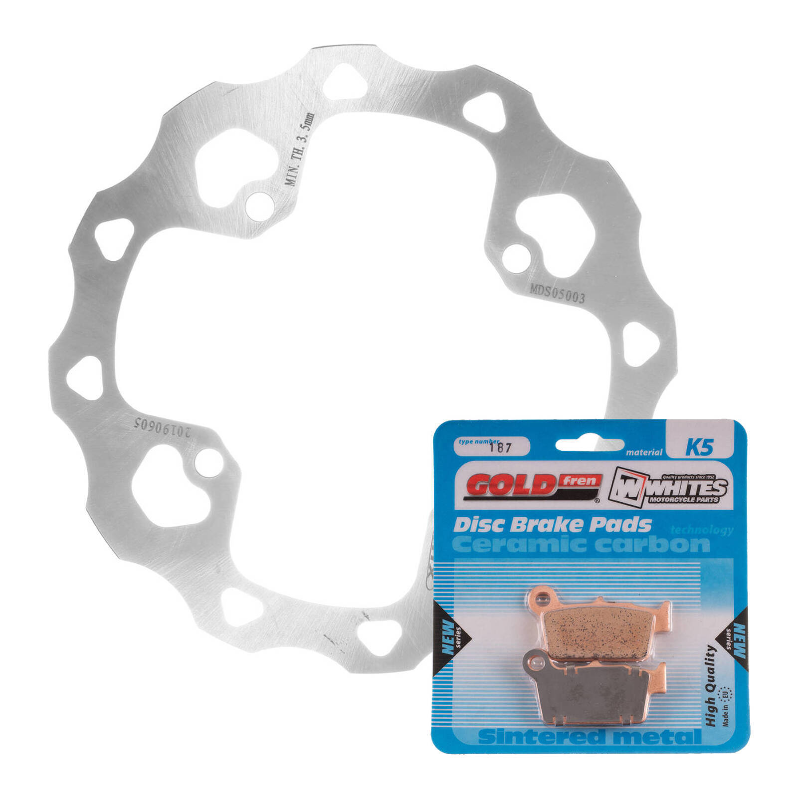 thumbnail image 2 of Front + Rear Brake Disc Rotor & Pad Kit For Suzuki RM 125, RM 250, RMX 250 (1989-1995) – Waved Edge, Grooved, Stainless Steel By Extreme Shop 2 of 6