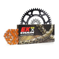 Orange EK Chain & Sprocket Kit KTM 150 SX 15-21 - Black Alloy Rear 13/48