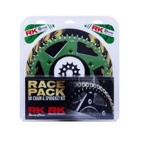 RK MX Gold Chain & Green Alloy Sprocket Kit for 08-20 Kawasaki KLX450 13/48