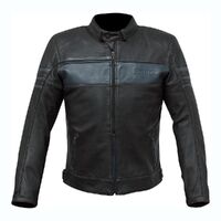 Merlin Holden Mens Leather Retro Motorbike Jacket - Black / Blue