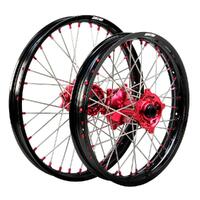 Wheel Set for 2024 GasGas EC - 21" Front/18" Rear - Black/Red (Red Nipples)