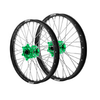 States MX Wheel Set for 2001-2022 Kawasaki KX85 17/14 - Black/Green