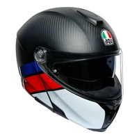 AGV Layer SportModular Carbon Fibre Motorbike Helmet - Carbo/Red/Blue
