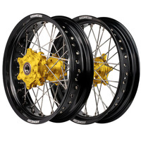 Cush Drive Supermoto Wheel Set (Black/Gold 17x3.5/17x4.25) for 1990-2022 Suzuki DR650