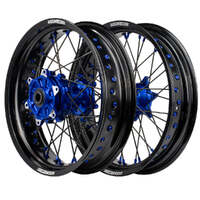 Cush Drive Supermoto Wheel Set (Black/Blue 17x.3.5/17x4.25) for 2014-2024 Husqvarna FE250