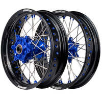 Cush Drive Supermoto Wheel Set (Black/Blue 17x3.5/17x4.25) for 2020-2024 KTM 150EXC