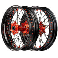 Cush Drive Supermoto Wheel Set (Black/Orange 17x.3.5/17x4.25) for 2014-2016 Husqvarna TE125