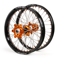 KTM Talon Carbon Fibre / Excel A60 SNR MX Black Rims / Orange Hubs / Orange Nipples Wheel Set SX-SXF 125-250-350-450 2003-12 21 / 19*2.15