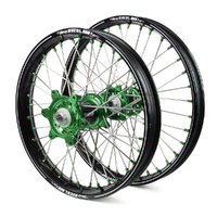 Kawasaki Talon Carbon Fibre / Excel A60 SNR MX Black Rims / Green Hubs / Green Nipples Wheel Set KX125-250 2006-12, KXF 250-450 2006-17 21/19*2.15