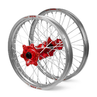 Honda Haan / Excel SNR MX Silver Rims / Red Hubs Wheel Set CR125-250 1995-2010 21*1.6 / 19*2.15