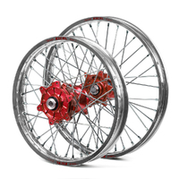 Honda Haan / Excel Enduro Cush Drive Silver Rims / Red Hubs Wheel Set CRF250R 2014-2017 21*1.60 / 18*2.15