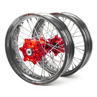 Honda Haan / Excel Supermoto Cush Drive Silver Rims / Red Hubs Wheel Set CRF250R 2014-2017 17*3.50 / 17*4.25