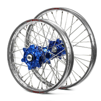 Kawasaki Haan / Excel Enduro Cush Drive Silver Rims / Blue Hubs Wheel Set KXF 250-450 2006-2017 21*1.60 / 18*2.15