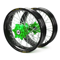 Kawasaki Haan / Excel Supermoto Cush Drive Black Rims / Green Hubs Wheel Set KXF 250-450 2006-2017 17*3.50 / 17*4.25
