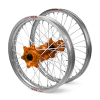 KTM Haan / Excel SNR MX Silver Rims / Orange Hubs Wheel Set EXC-EXC-F 250-300-350-450-500 2003-2015 21*1.6 / 18*2.15