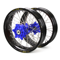Husqvarna Haan / Excel Supermoto Cush Drive Black Rims / Blue Hubs Wheel Set TC-FC125-250-350-450 2014 17*3.50 / 17*4.25