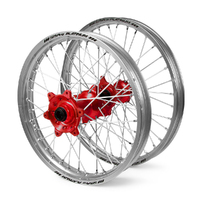 Honda Haan / Platinum SNR MX Silver Rims / Red Hubs Wheel Set CRF250 2004-2013 21*1.6 / 19*2.15