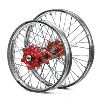 Honda Haan / Platinum Enduro Cush Drive Silver Rims / Red Hubs Wheel Set CRF250R 2004-2013 21*1.60 / 18*2.15