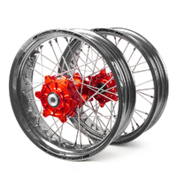 Honda Haan / Platinum Supermoto Cush Drive Silver Rims / Red Hubs Wheel Set CRF250R 2004-2013 17*3.50 / 17*4.25