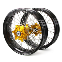 Honda Haan / Platinum Supermoto Cush Drive Black Rims / Gold Hubs Wheel Set CRF250-450 X 2004-2015 17*3.50 / 17*4.25