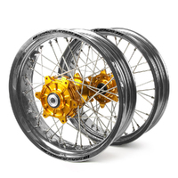 Honda Haan / Platinum Supermoto Cush Drive Silver Rims / Gold Hubs Wheel Set CRF250-450 X 2004-2015 17*3.50 / 17*4.25