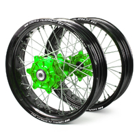 Kawasaki Haan / Platinum Supermoto Cush Drive Black Rims / Green Hubs Wheel Set KXF 250-450 2006-2017 17*3.50 / 17*4.25