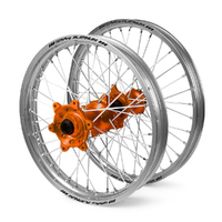 KTM Haan / Platinum SNR MX Silver Rims / Orange Hubs Wheel Set SX-SXF 125-250-350-450 1997-2002 21*1.6 / 19*2.15