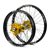 Husqvarna Haan / Platinum Enduro Cush Drive Black Rims / Gold Hubs Wheel Set TE-FE250-300-350-450 2014-2015 21*1.60 / 18*2.15