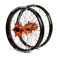 KTM Haan / Platinum SNR MX Black Rims / Orange Hubs Wheel Set SX-SXF 125-250-350-450 2003-2012 21*1.6 / 19*2.15