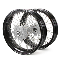 Husqvarna Haan / Platinum Supermoto Cush Drive Black Rims / Silver Hubs Wheel Set TE-FE250-300-350-450 2014-2015 17*3.50 / 17*4.25