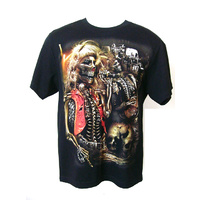 Mens Black Cotton Motorbike Skeleton Singer Band Tshirt Biker