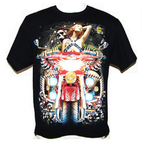 Mens Black Cotton Motorbike Harley Tshirt Biker Girl