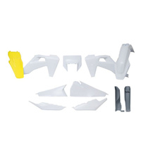 Rtech White/Yellow Plastic Kit with Headlight Surround & Fork Protectors for 2020-2021 Husqvarna TE150i 