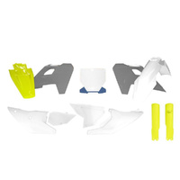 Rtech White/Grey/Yellow Plastic Kit with Fork Protectors for 2024 Husqvarna FC250 