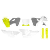 Rtech White/Grey/Yellow Plastic Kit with Fork Protectors for 2023 Husqvarna TC125 