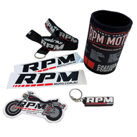 RPM Moto Stickers, Magnet, Stubby Holder & Keyring Bundle