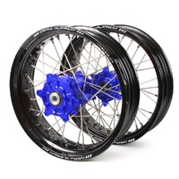 Yamaha SM Pro / Platinum Supermoto Cush Drive Black Rims / Blue Hubs Wheel Set WRF250-450 2002-2017 17*3.50 / 17*4.25