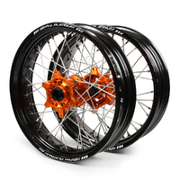 Husaberg SM Pro / Platinum Supermoto Non Cush Black Rims / Orange Hubs Wheel Set FC450 2004-2005 17*3.50 / 17*4.25