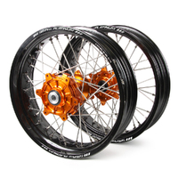 KTM SM Pro / Platinum Supermoto Cush Drive Black Rims / Orange Hubs Wheel Set 690 2007-2016 17*3.50 / 17*4.25