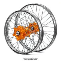 KTM 950-990 Adv Silver Platinum Rims / Orange SM Pro Hubs Wheel Set - 950-990 Adv 2003-14 21*1.85 / 18*4.25 