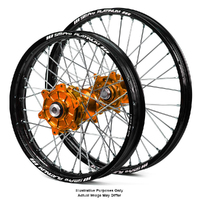 KTM 950-990 Adv Black Platinum Rims / Orange SM Pro Hubs Wheel Set - 950-990 Adv 2003-14 21*2.15 / 18*4.25 OEM Size