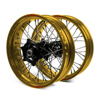 GasGas Talon / Excel Supermoto Non Cush Gold Rims / Black Hubs Wheel Set All Model 2007-14 17*3.50 / 17*4.25