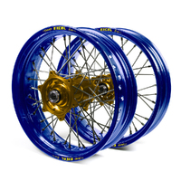 Sherco Talon / Excel Supermoto Non Cush Blue Rims / Gold Hubs Wheel Set 250-300-450-510 2005-17 17*3.50 / 17*4.25