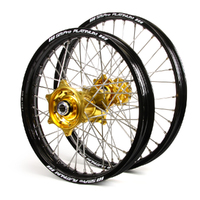 Honda Talon / Platinum SNR MX Black Rims / Gold Hubs Wheel Set CR125-250 2000-01 21 / 19*2.15
