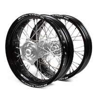 Honda Talon / Platinum Supermoto Non Cush Black Rims / Silver Hubs Wheel Set XR 650 2000-2011 17*3.50 / 17*4.25