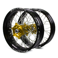 Sherco Talon / Platinum Supermoto Non Cush Black Rims / Gold Hubs Wheel Set 250-300-450-510 2005-17 17*3.50 / 17*4.25