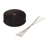 15m x 50mm Black Exhaust Wrap with 4 Stainless Steel Ties